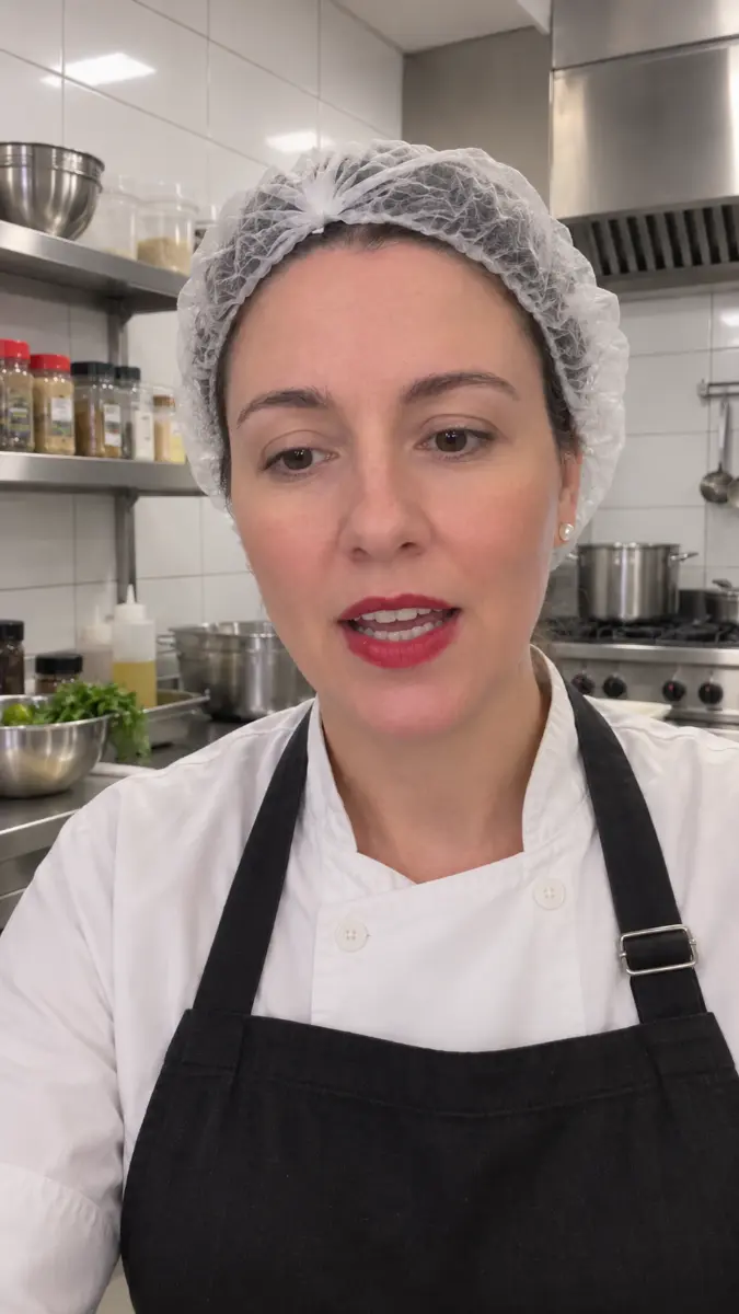 Mariana Perez em cozinha profissional